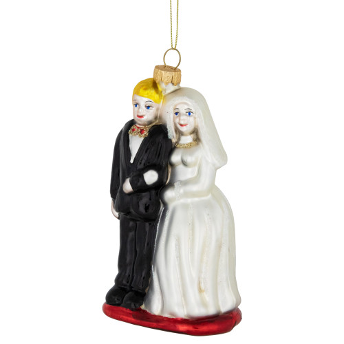 Glittered Bride and Groom Glass Christmas Ornament - 3.75"