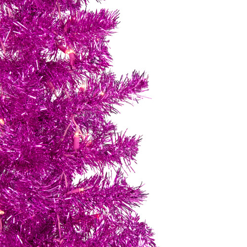 6' Pre-Lit Pink Artificial Tinsel Christmas Tree, Clear Lights