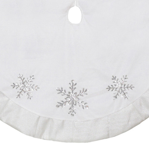 48" White and Silver Embroidered Sequin Snowflakes Tree Skirt