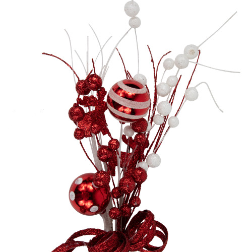 24" Red and White Pearls and Swirls Christmas Spray