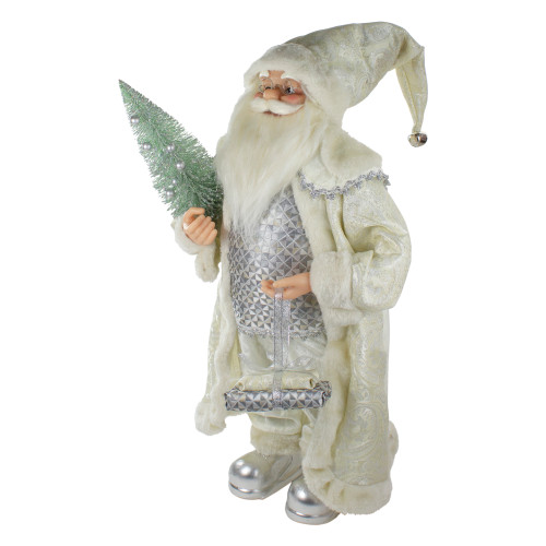2' Standing Santa Christmas Figure Carrying a Green Pine Tree