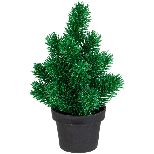 Potted Glittered Artificial Pine Christmas Tree - 8.5" - Green - Unlit