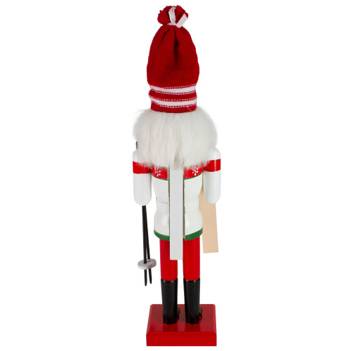 14" Red and White Wooden Skiing Christmas Nutcracker