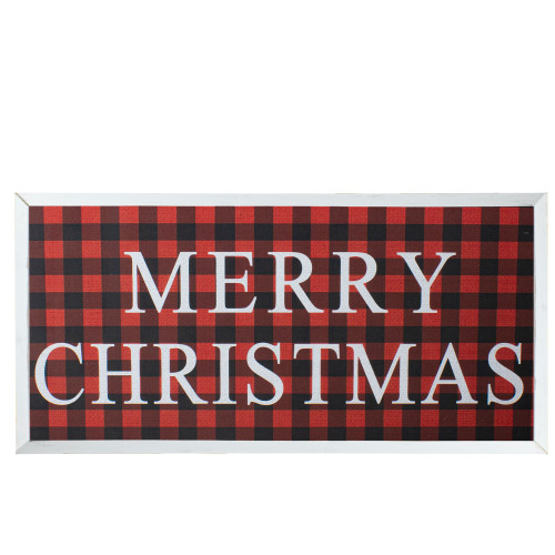 24�� Red and Black Buffalo Plaid Merry Christmas Wooden Hanging Wall Sign