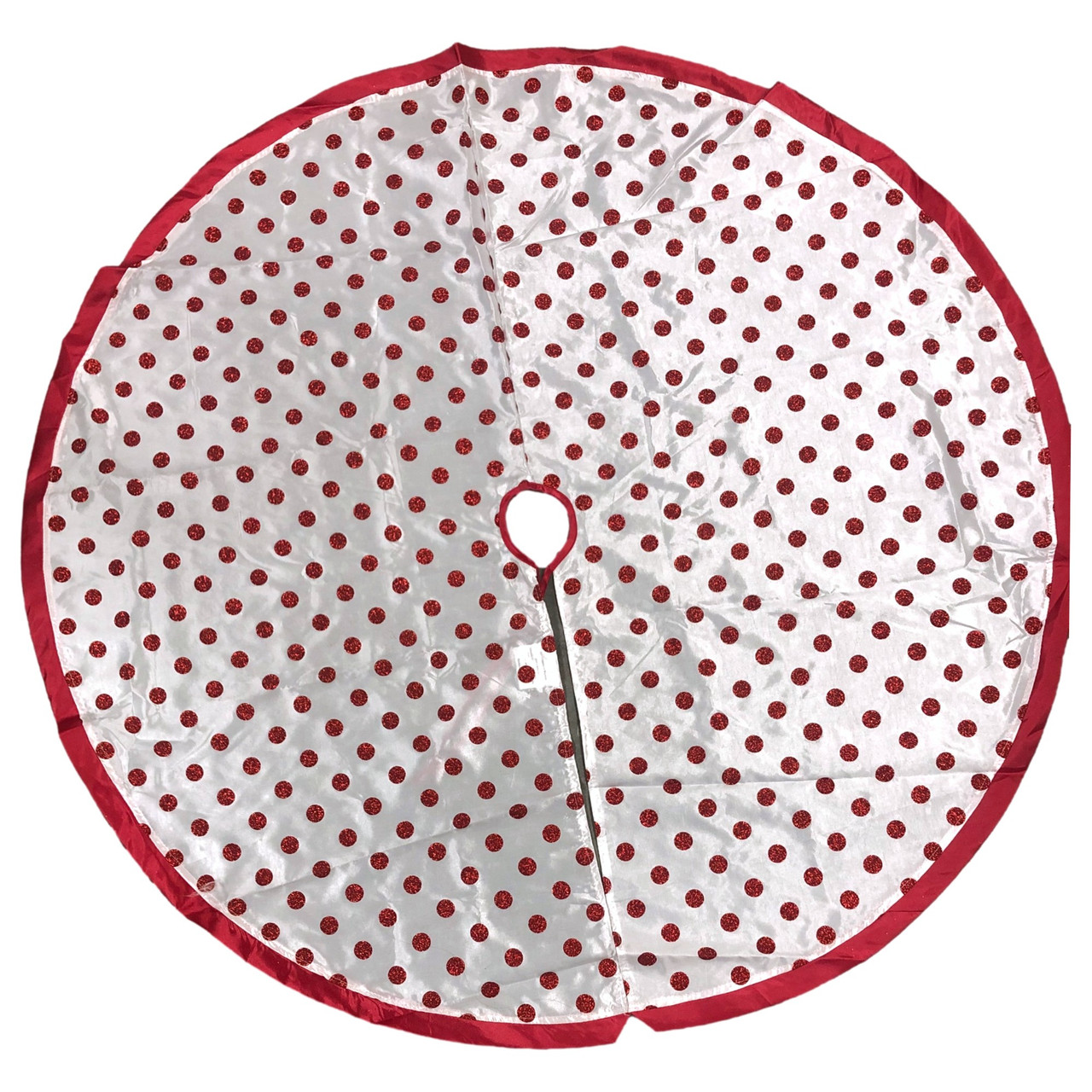 Lightweight 48 Inch Red & White Glitter Polka Dot Holiday Christmas Tree Skirt