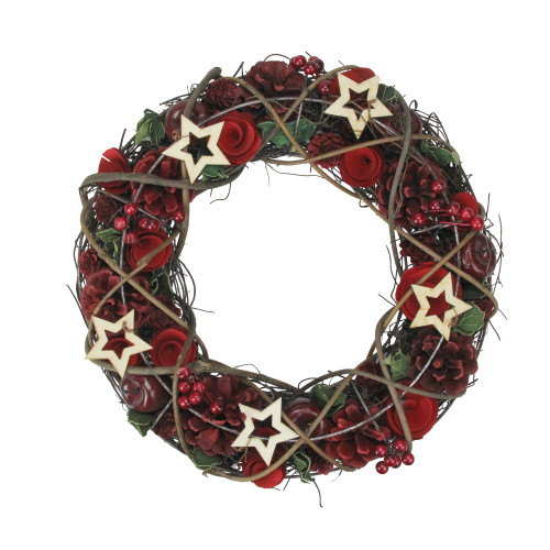 Apples and Berries with Stars Artificial Christmas Wreath,13-Inch, Unlit