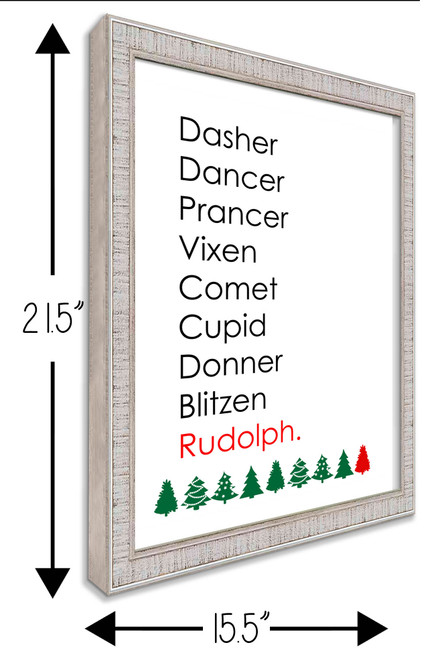 Reindeer Names 15.5" x 21.5" Framed Christmas Wall Decor Art Print Sign Poster in a White Wooden Frame with UV Acrylic and Hangers