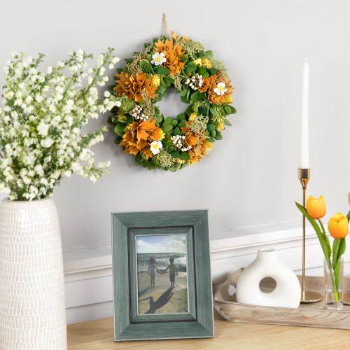 Mixed Floral Artificial Spring Wreath - 11" - Orange