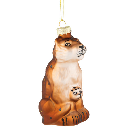 4" Glittered Jaguar and Cub Glass Christmas Ornament