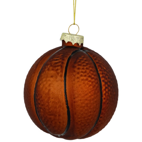 3.5" Orange and Black Basketball Glass Christmas Hanging Ornament