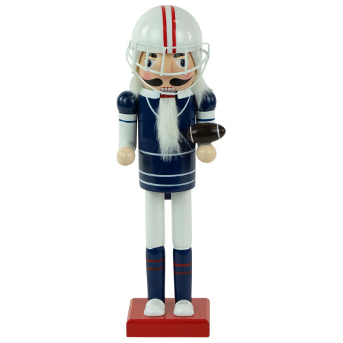 14" Red and White Wooden Christmas Nutcracker Football Player