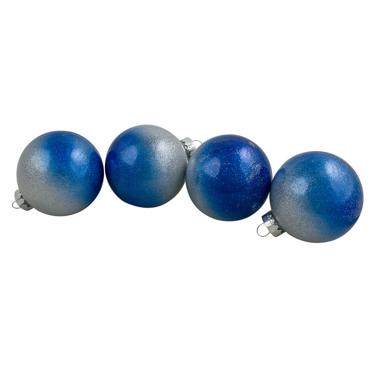 4ct Blue and Silver Glittered Glass Christmas Ornament Ball Set 2.75" (70mm)