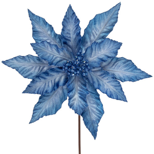 25" Two Tone Blue Glittered Poinsettia Christmas Stem Spray