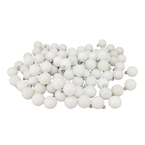 96ct White Shatterproof 4-Finish Christmas Ball Ornaments 1.5" (40mm)