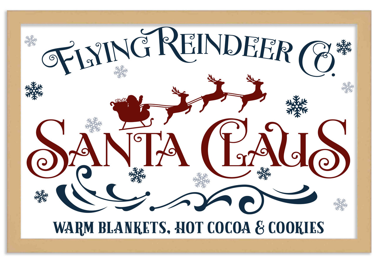 Flying Reindeer Company 12.5" x 17.5" Framed Christmas Wall Decor Art Print Sign Poster in a Natural Wooden Frame with UV Acrylic and Hangers