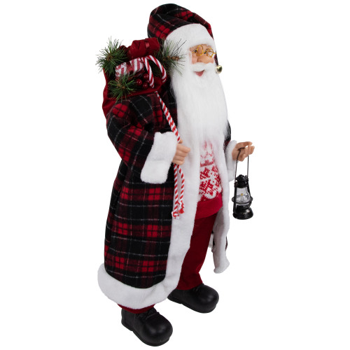 24" Red and White Santa Claus with Lantern and Gift Bag Christmas Figure
