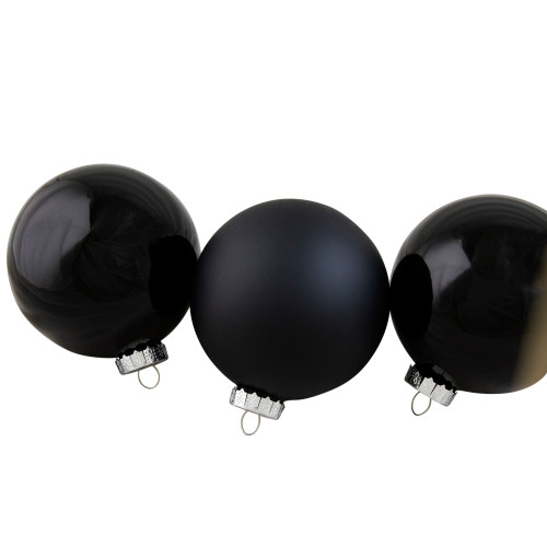 4ct Black 2 Finish Glass Ball Christmas Ornaments 4" (100mm)