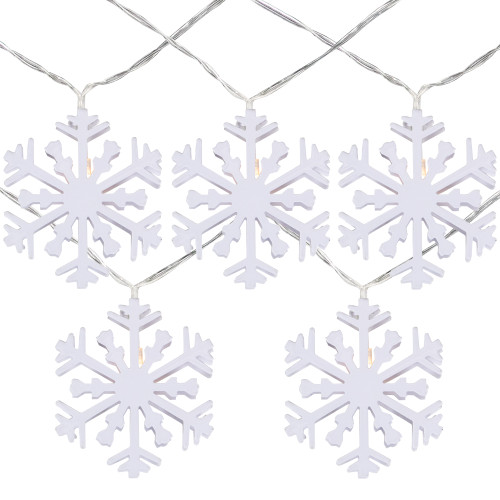 10 B/O White Snowflake LED Candlelight Clear Christmas Lights - 4 ft Clear Wire