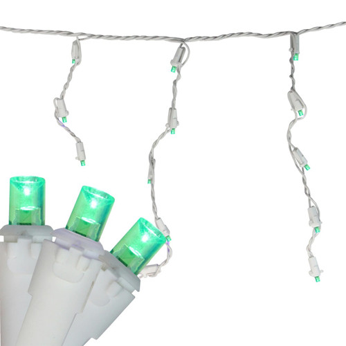 100 Count Green LED Wide Angle Icicle Christmas Lights, 5.5ft White Wire