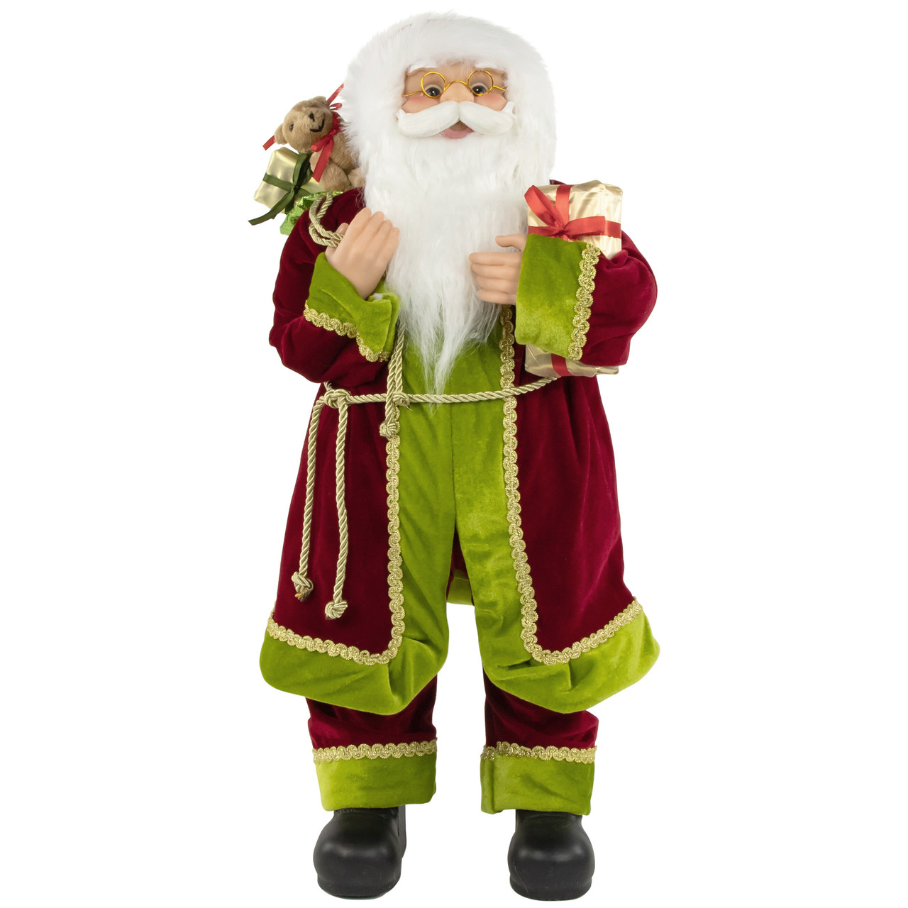 24" Red and Bright Green Standing Santa with Presents Christmas Figure