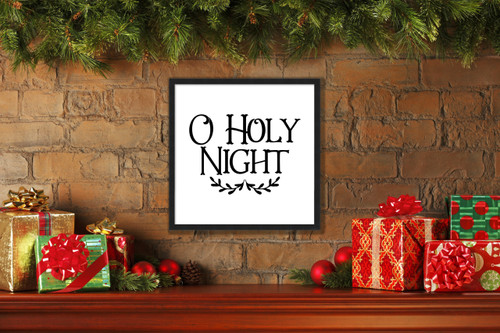 O Holy Night 15.5" x 15.5" Framed Christmas Wall Decor Art Print Sign Poster in a Black Wooden Frame with UV Acrylic and Hangers