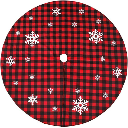 48-Inch Red and Black Christmas Tree Skirt with Burlap Snowflake