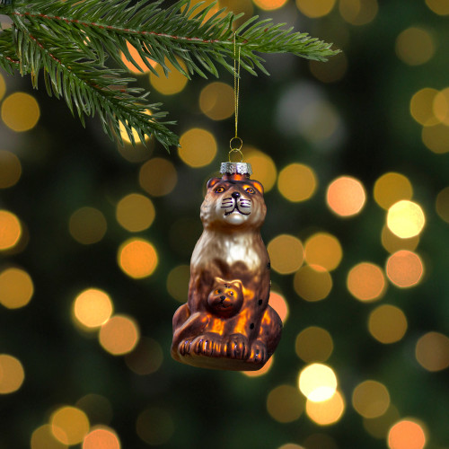 4" Orange and Black Glass Lion Christmas Ornament