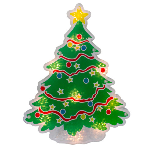 Lighted Holographic Christmas Tree Window Silhouette - 12.5" - Clear Lights