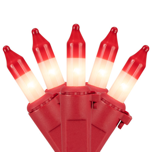 50ct Red and White Peppermint Mini Christmas Light Set - 10' Red Wire