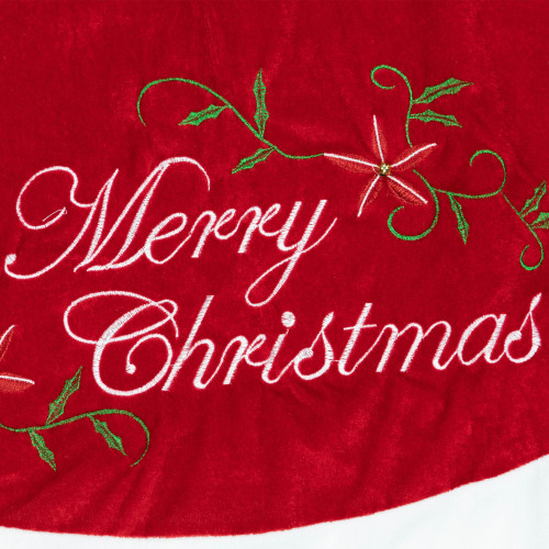48" Traditional Red Merry Christmas Velveteen Tree Skirt