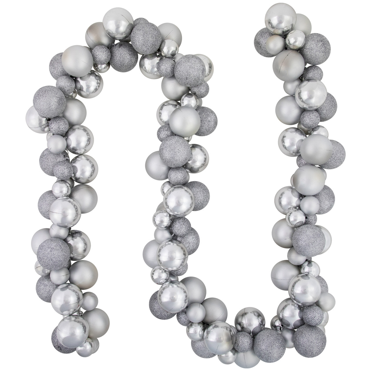 6' Silver Shatterproof Ball 3-Finish Christmas Garland