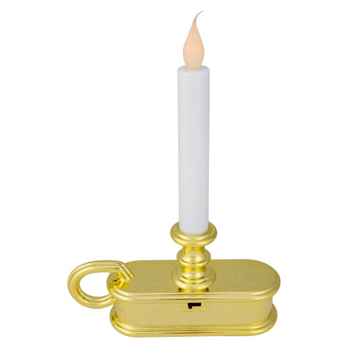 9.5" Pre-Lit LED White Lighted Christmas Candle Lamp with Gold Handle Base