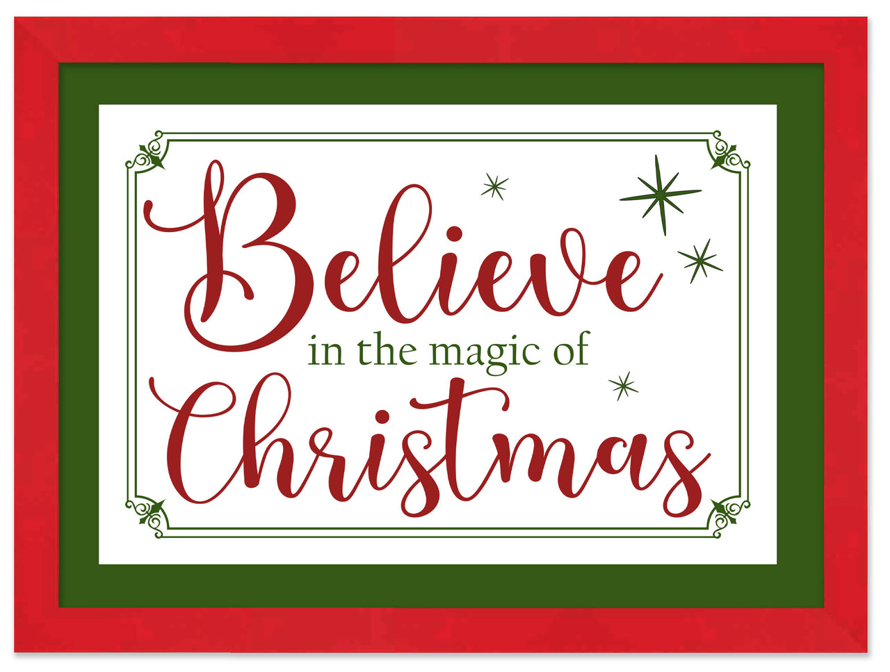 Red and Green Believe in the Magic of Christmas 12.5" x 16.5" Framed Christmas Wall Decor  Sign Poster in a Natural Wooden Frame with UV Acrylic