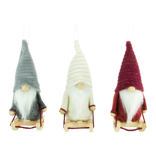 Plush Sledding Gnomes Christmas Figurine Ornaments - 5.25" - Set of 3