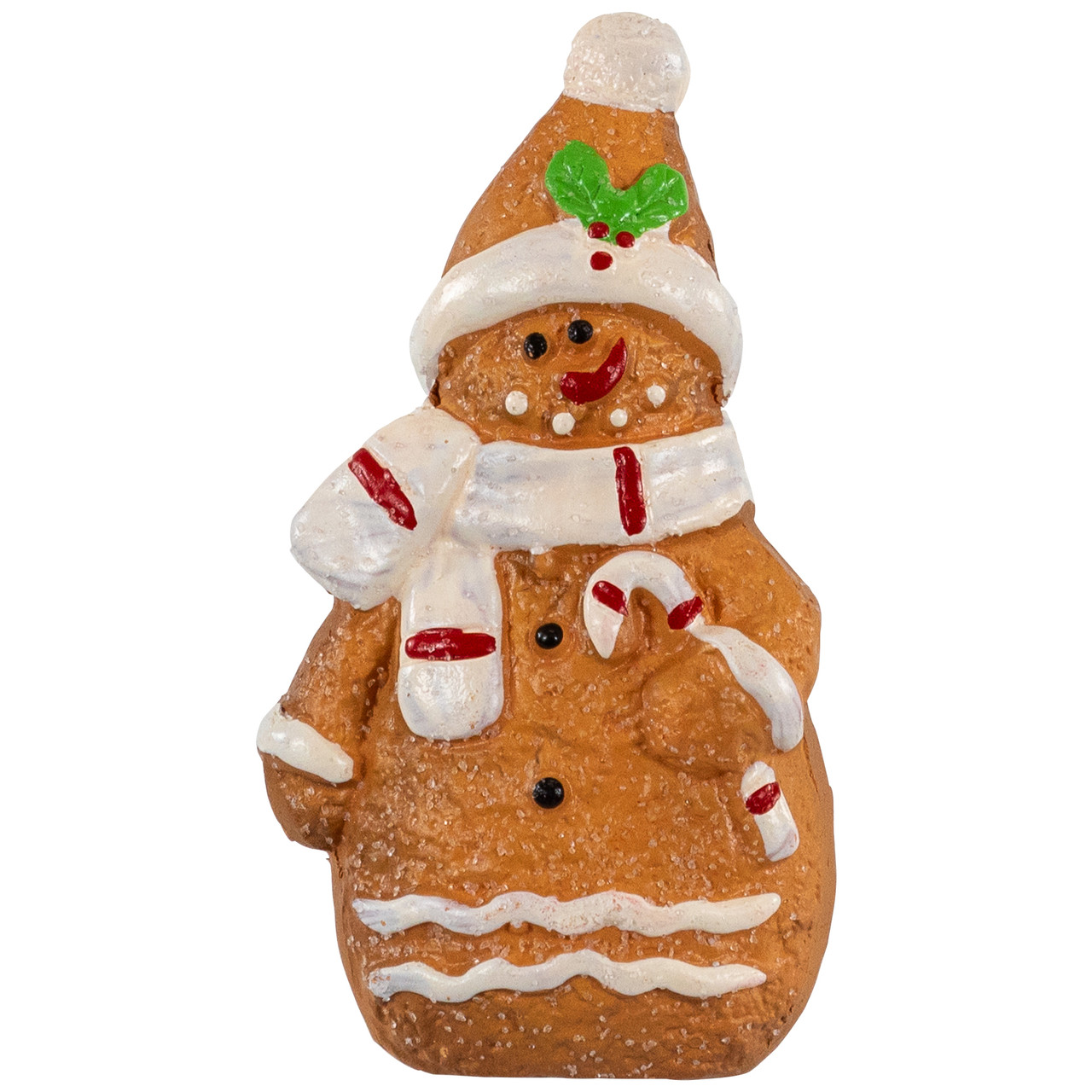 Frosted Gingerbread Snowman with Candy Cane Christmas Figurine - 4"