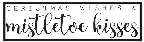 Christmas Wishes and Mistletoe Kisses 11.5" x 41.5" Framed Christmas Wall Decor  Sign Poster in a Black Wooden Frame with UV Acrylic and Hangers