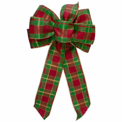 Plaid 6-Loop Christmas Bow Decoration - 9" x 14" - Red and Green