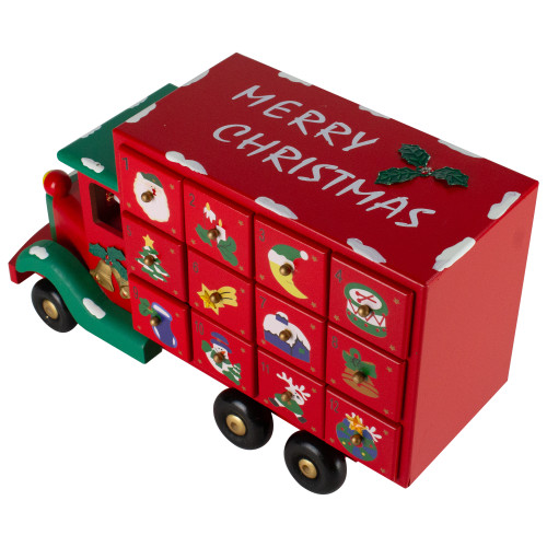 Advent Calendar Storage Truck Christmas Decoration - 14" - Red