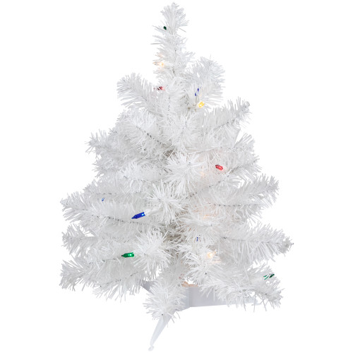 Pre-Lit Artificial Christmas Tree - 18" - White - Multicolor Lights