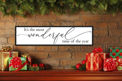 It's the Most Wonderful Time of the Year Script 8.5" x 31.5" Framed Christmas Wall Decor  Sign Poster in a Natural Wooden Frame with UV Acrylic