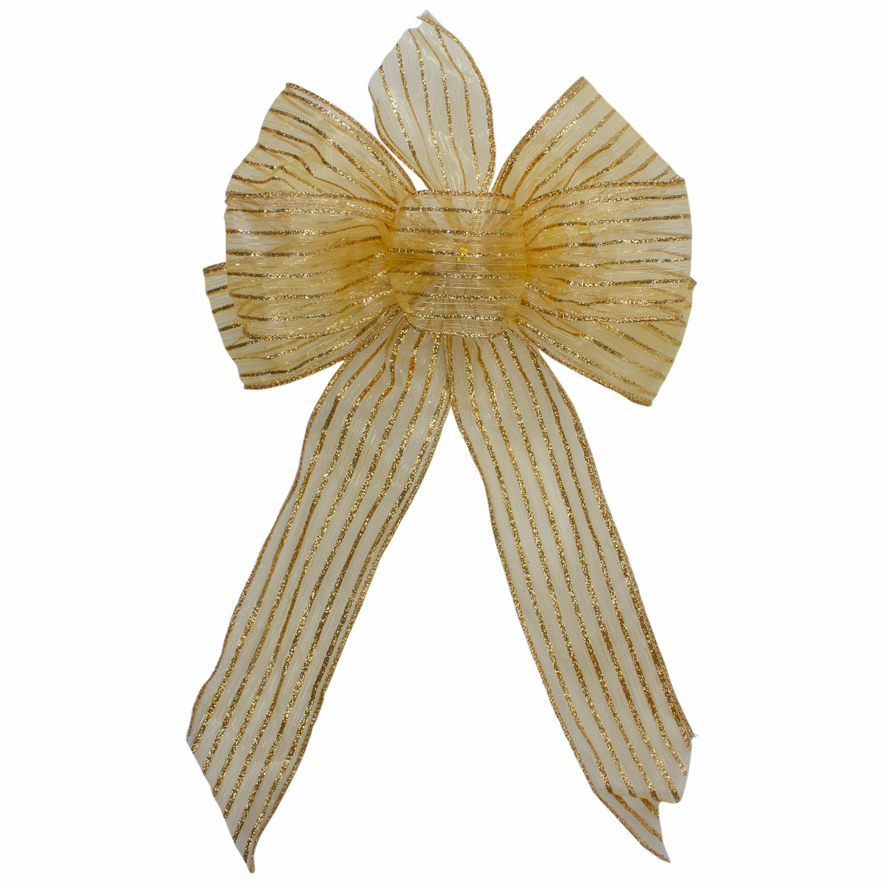 Glitter Striped 6-Loop Christmas Bow Decoration - 9" x 14" - Gold
