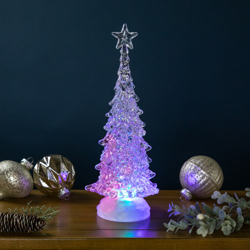 LED Lighted Acrylic Christmas Tree with Star Decoration - 12" - Multicolor Lights