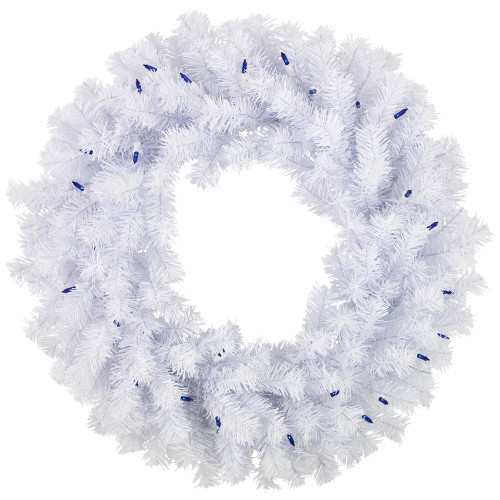 Pre-Lit Geneva White Spruce Artificial Christmas Wreath, 24-Inch, Blue Lights