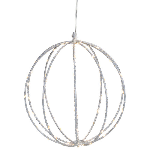 LED Lighted Hanging Ball Christmas Decoration - 8" - Silver - Warm White Lights