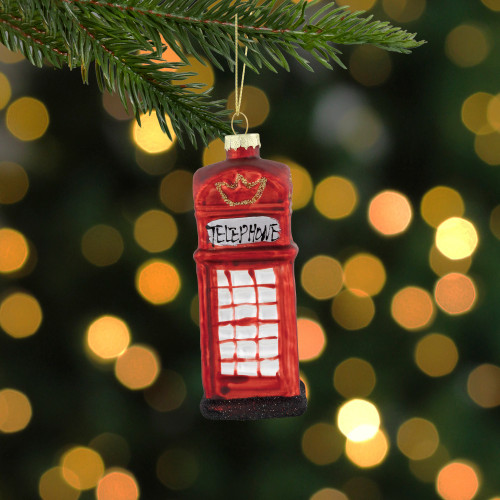4.5" Red Euro Phone Booth Glass Christmas Ornament