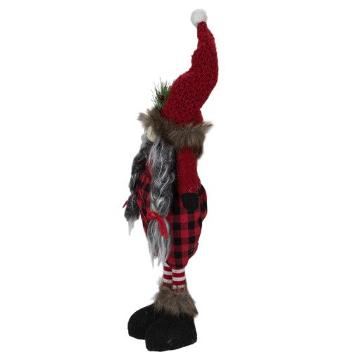 Buffalo Plaid Girl Gnome with Pigtails Christmas Figure - 17" - Red and Black