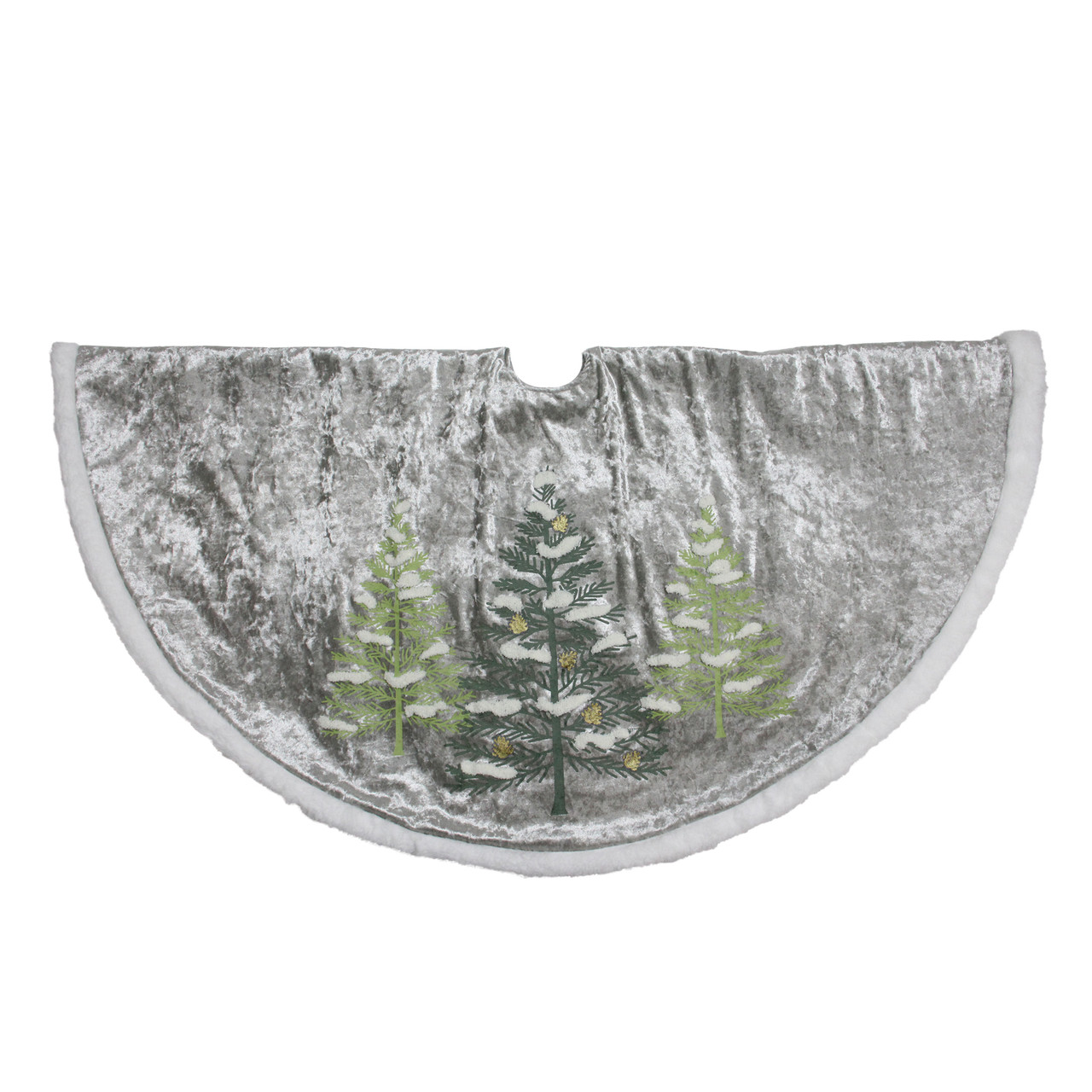 48" Gray and Green Traditional Trees Embossed Christmas Tree Skirt