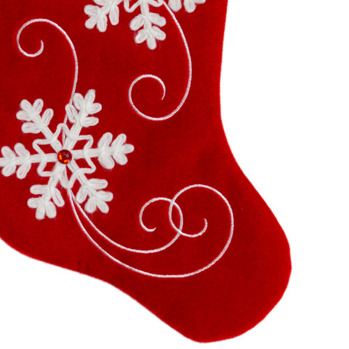 20.5-Inch Red and White Velvet With White Snowflake Christmas Stocking