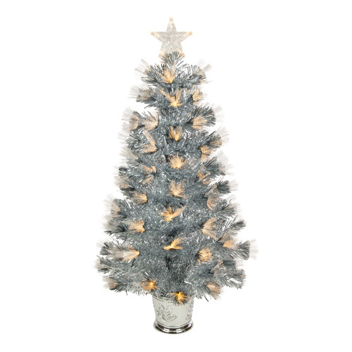 3' Pre-Lit Silver Fiber Optic Artificial Christmas Tree, Warm White Lights