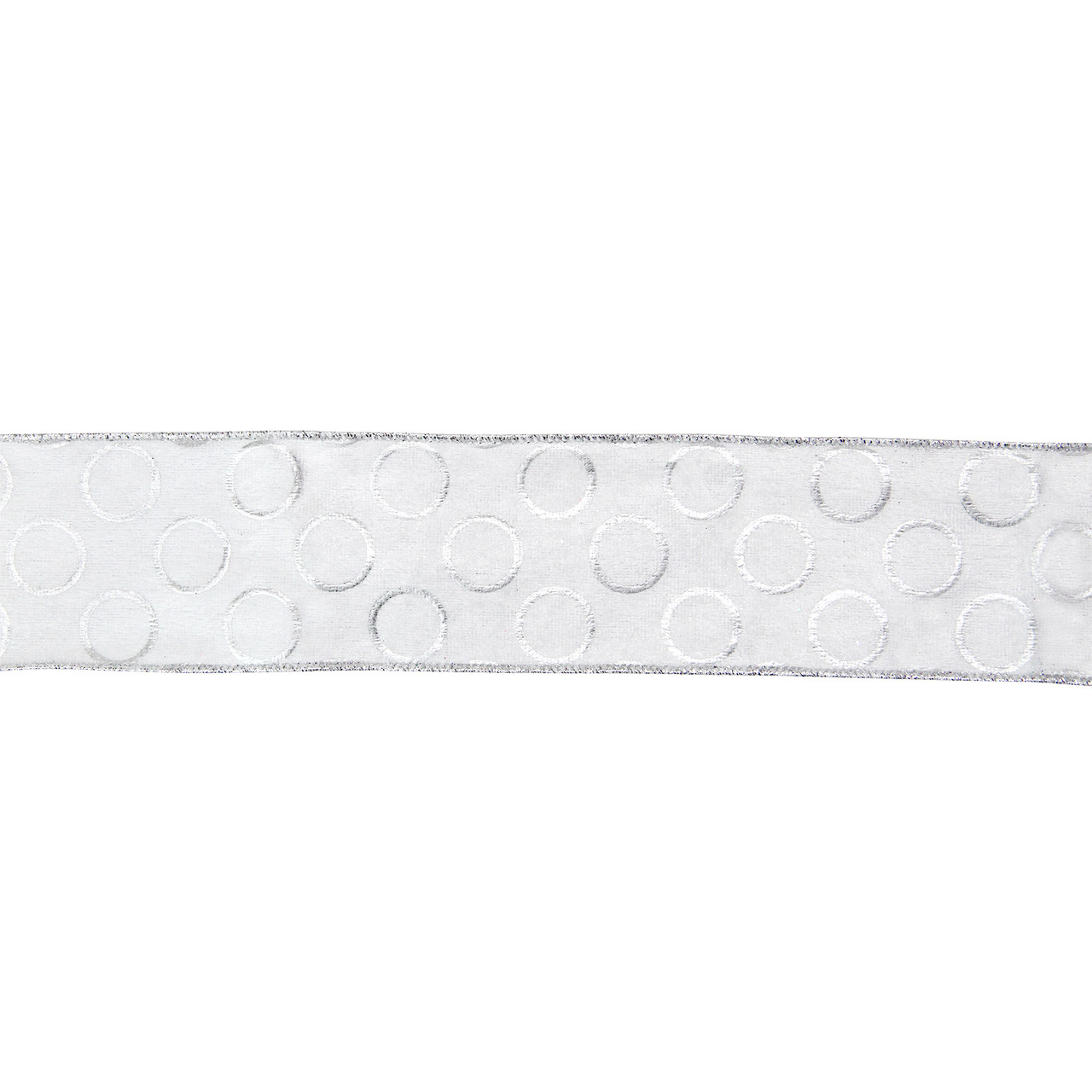 Snowy White and Silver Circle Christmas Wired Craft Ribbon 2.5" x 16 Yards